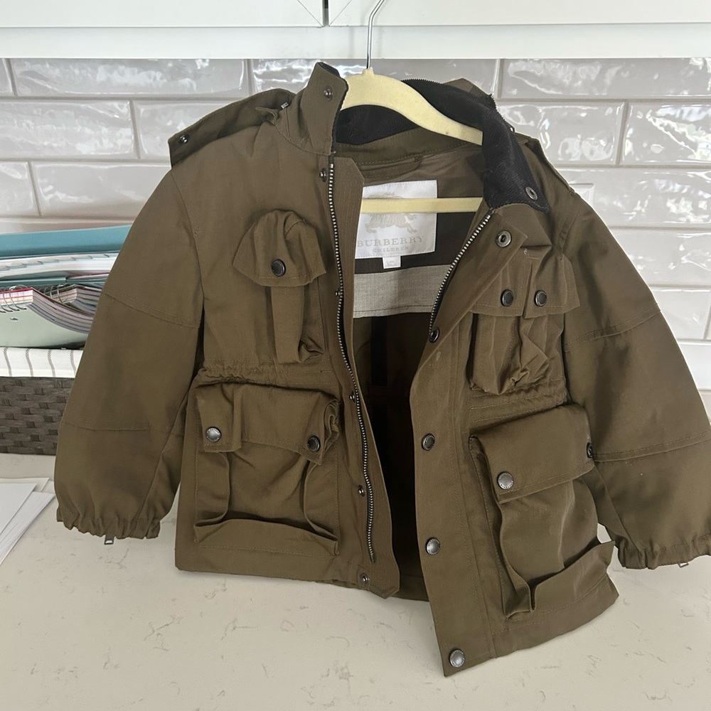 Burberry Kids Olive Hooded Utility Raincoat
